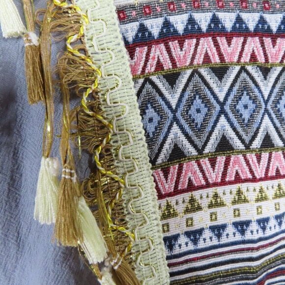 Moosta Dress Medium Boho Long Sleeve Embroidered Tassel Trim Pullover Geometric - Picture 3 of 10